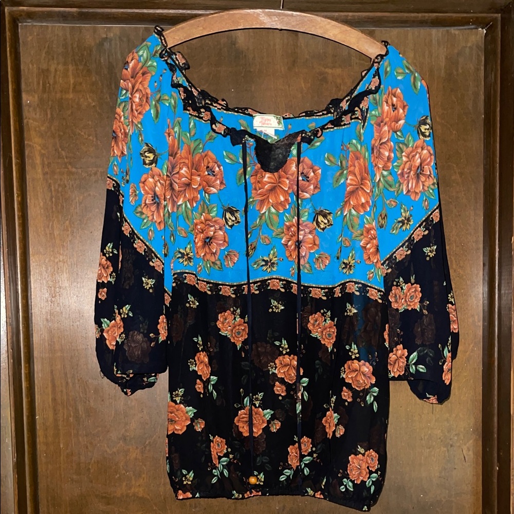 Flying Tomato Floral Blouse - Black and Blue